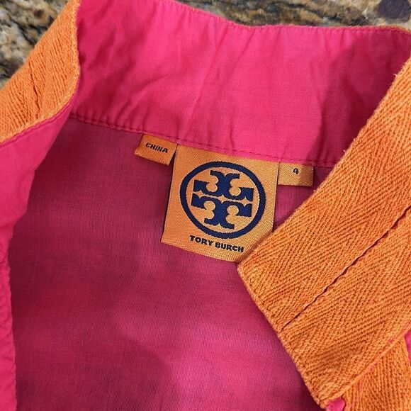 Tory Burch Claudia Long Sleeve Orange Trim Tunic Top In Pink Size 4 - Picture 5 of 11